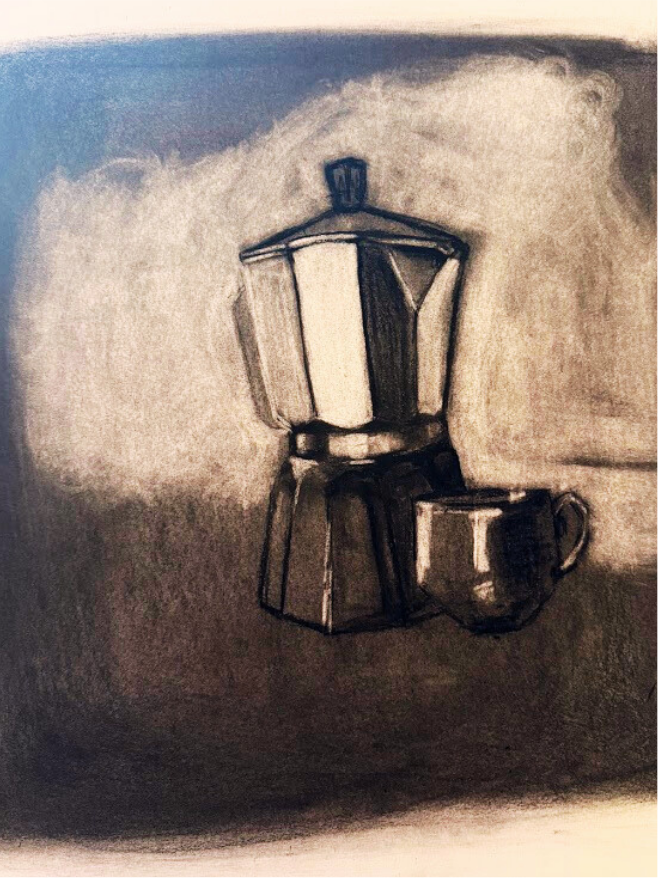 Charcoal drawing titled 'Coffee'
