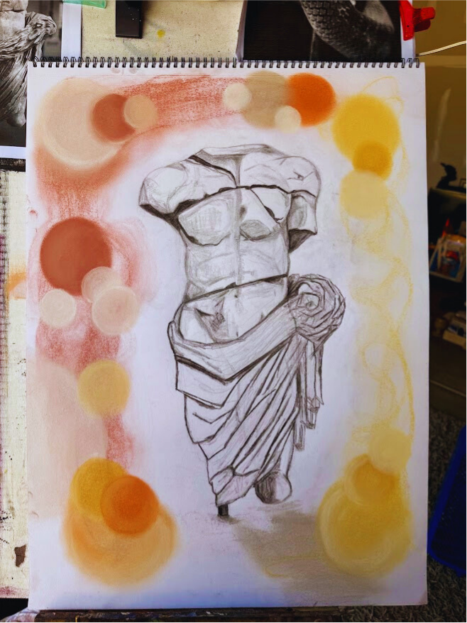 Charcoal drawing titled 'Statue'